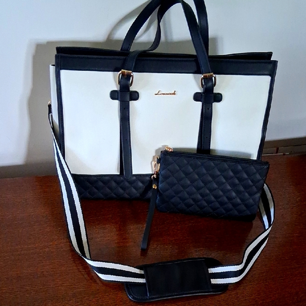 Lovevook Black and White Quilted Tote with Crossbody Strap